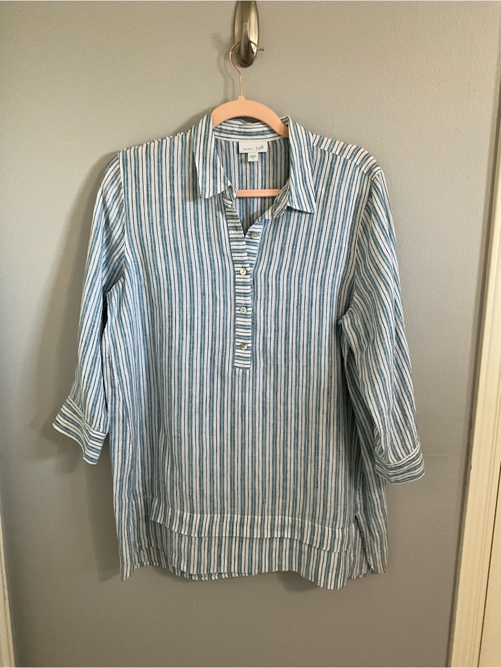 J. Jill Blue and White Striped Button-Front Casual Shirt